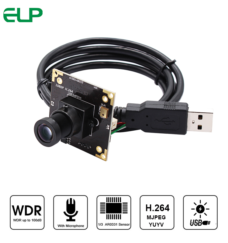 ELP Far Distance Shooting 12mm Lens Camera Module USB2.0 Free Driver Plug& Play Strong light working 3MP WDR Webcam HD For License plate System